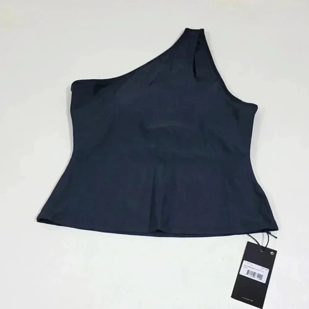 NWT GSTQ one shoulder, athletic top and black with built-in bra - Picture 2 of 10
